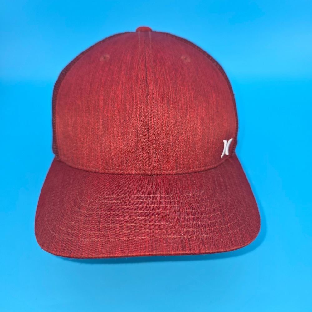 Hurley‎ Mens Flexfit Trucker Hat Burgundy Red Mesh Back Baseball Cap L-XL